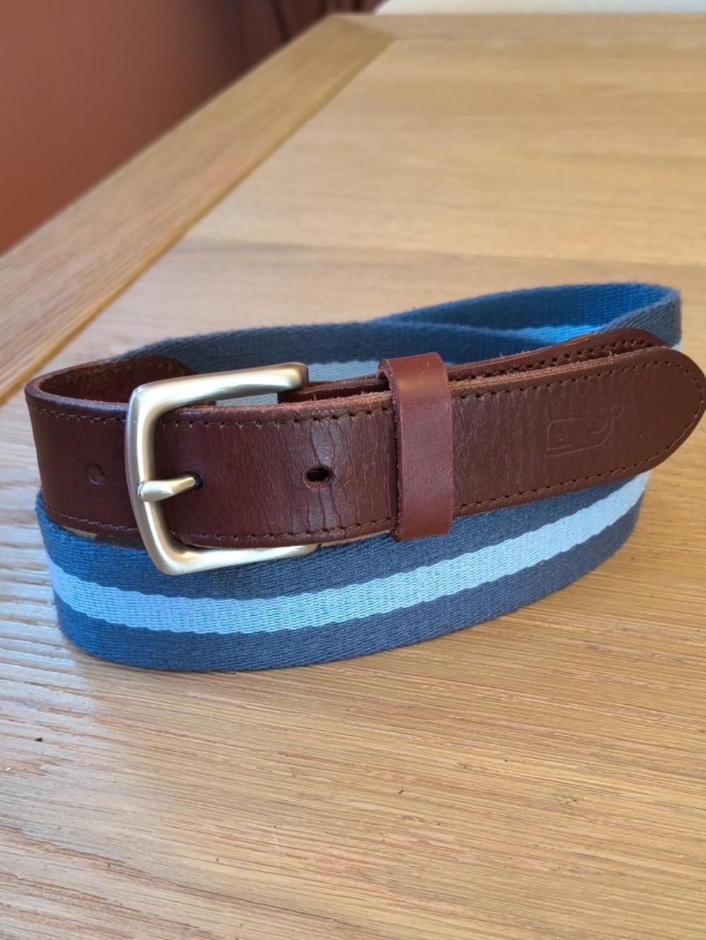 Vineyard Vines Men's Size 32 Blue Striped Ribbon Club Belt - Leather & Webbing